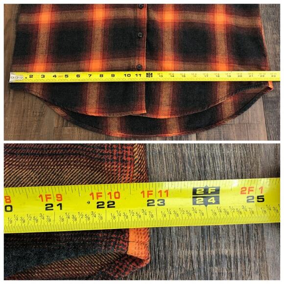 Old Navy Boyfriend Shirt Flannel Swiftie Evermore Size Medium Orange Black Plaid - Picture 11 of 16